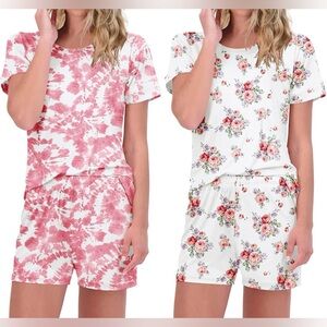Ekouaer | Floral and Tie-Dye Women's Sleepwear Set Shorts and Teeshirt